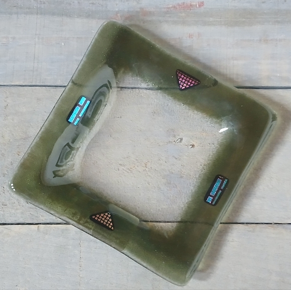 Kiln Art Fused Glass & Dichroic Trinket Dish Tray Signed - Picture 6 of 15